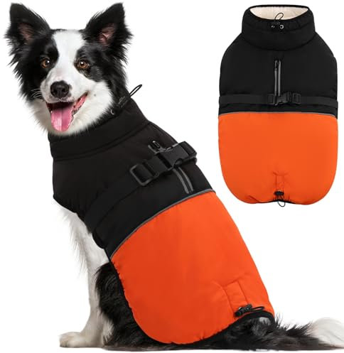 KOESON Hundemantel für große Hunde, warmer Hunde-Wintermantel, Hundejacke, wasserdicht, reflektierend, Hunde-Winterjacke, kaltes Wetter, Mäntel mit verstellbarer Schnalle, Rollkragen-Fleece, große