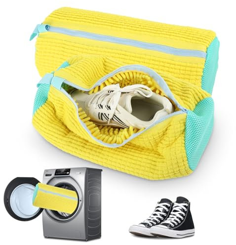 2 Stück Schuhwaschbeutel - Schuhwaschbeutel Waschmaschine - Waschbeutel Schuhe, mit 360° Reinigungsflausch und Reißverschluss, geeignet für Waschmaschine und Trockner