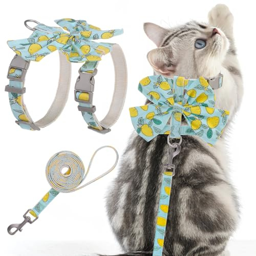 PAWCHIE Cat Harness and Leash Set with Bow Knot,Cats Escape Proof - Adjustable Daisy Floral Kitten Harness Soft Outdoor Walking Travel Pet Harness,Puppy Harness for Girl Cats Bunny Rabbit Small Dog