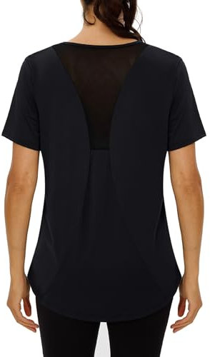 Terecey Gym Tops for Women, Gym Shirts Short Sleeve Lightweight Moisture Running Yoga Top Quick Dry Back Mesh Loose Fit Sports T-Shirt for Ladies S-3XL Black