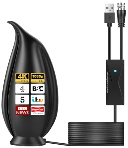 TV Aerial, 26FT Freeview Indoor TV Aerial 560+ Miles Range 360° Reception, TV Antenna Indoor Portable with Signal Booster for 4K 1080P HD Local Channels and All TV