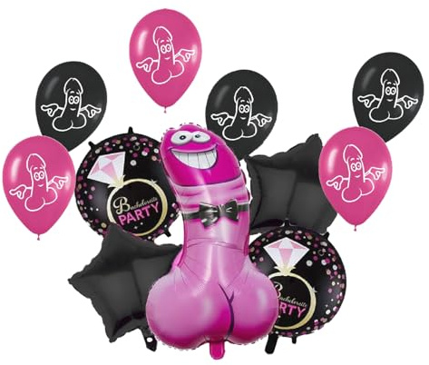 ZENZERO® - PALLONCINI per FESTA Addio al CELIBATO/NUBILATO - in Mylar o Lattice (Set Design Pene Simpatico Fucsia 11pz)
