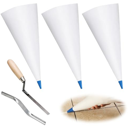 3 Piezas Bolsa de Mortero, con Llana Pequeña y Herramienta de Nivelación, Reutilizable, Fácil de limpiar, Aplicador Mortero Juntas, adecuado para Calafatear y Sellar Juntas (Blanco, tamaño medio)