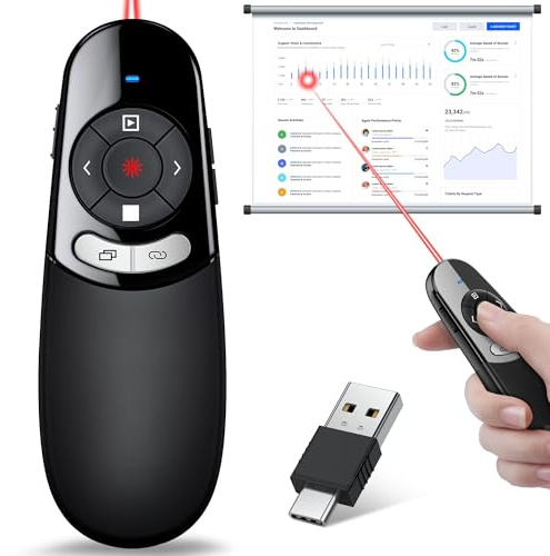 2 in 1 Type C USB Presentation Clicker Red Light, Wireless Presenter Remote PPT Clicker for Computer Presentations, Slide Advancer for Mac Laptop