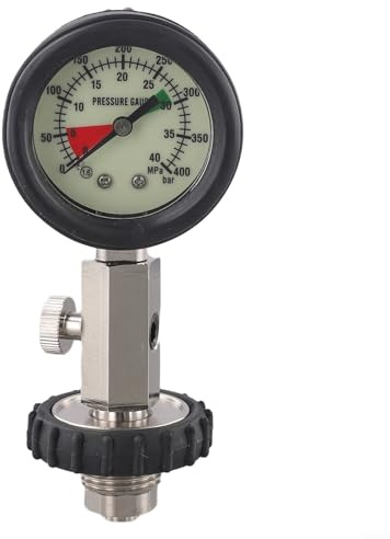 TDCuizent Medidor de presión del cilindro de buceo G5/8 rosca para cilindros de buceo DIN 0-300 BAR Dial Acero inoxidable Construcción de latón transparente Lectura de goma Manguera Tanque de presión