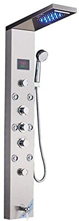 Duschsystem LED-ljud-duschpanel vattenfall-regndusch armaturset SPA-massagestråle badkar duschpelare duschblandare batteri torn, borstad nickel 9001