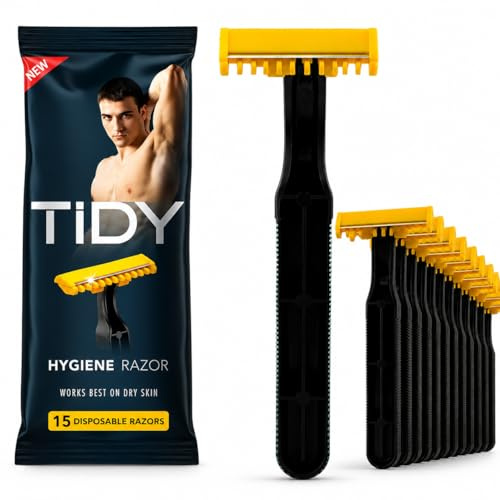 TIDY Hygiene rakhyvel för män – könshår och kroppsvård, engångsrakhyvel med ett blad för lätt underhåll – paket med 15 (fungerar bäst på torr hud)