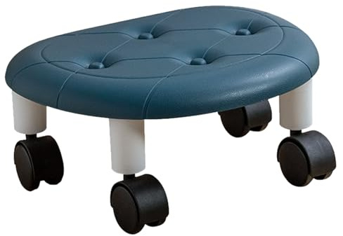 Cryfokt Tabourets Roulants Bas, Petit Siège Pivotant pour la Maison, capacité de Poids élevée, Roues Universelles, Tabouret Roulant en Simili Cuir pour Le Bureau (Blue)