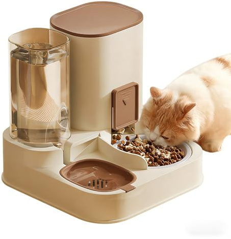 Automatisk 2-i-1 kattmat, resematdispenser och vattendispenser för hundar, katter, husdjur, avtagbar, lätt att rengöra, lockets storlek är justerbar, pool