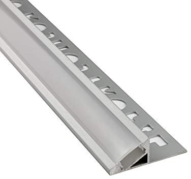 LED Aluprofil T77 12mm silber 30° Fliesenprofil + Abdeckung Abschlussleiste Bordüre Fliesen für LED-Streifen-Strip 1m opal