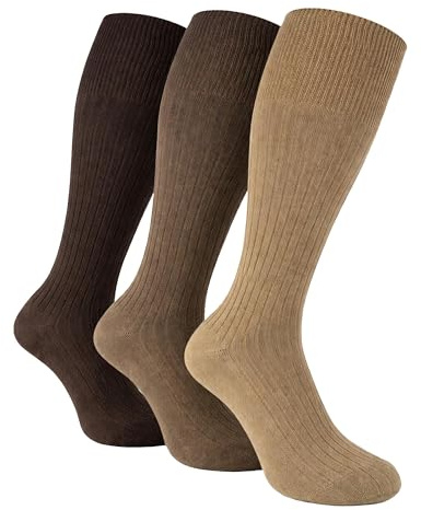 Sock Snob - 3 Pairs Mens Quality Long Knee High Length 100% Cotton Socks (6-11 UK, XLCS Brown)