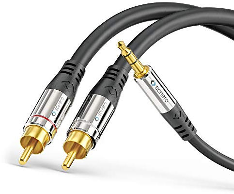 sonero® Premium Cavo adattatore audio, 2,00 m, jack da 3,5 mm a 2 connettori RCA, contatti dorati, nero