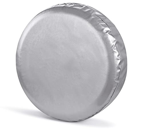 Silver Spare Tire Cover, Waterproof PVC Leather for SUV, RV (14 Inch)