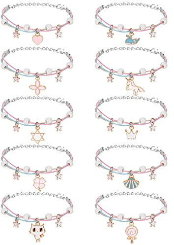 Fanshiontide 10 Stück Freundschaftsarmband Kinder, Einhorn Armbänder Mädchen Einstellbare Freundschaft Armbänder, Kinder Schmuck Mitgebsel Kindergeburtstag Mädchen Geschenke