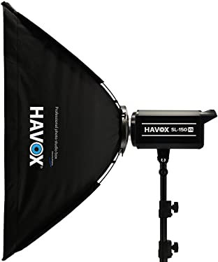 HAVOX SL-150XS – Softbox luz continua 150 W Photo Video 5600 K – CRI97+ / TLCI97+ / Fijación Bowens – Iluminación de estudio fotográfico profesional con pantalla digital