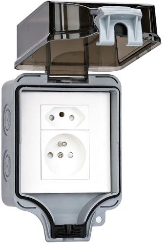 Prise Éxtérieure Étanche ip66 2p+t 16a Pose en Murale Apparent Verrouillable Prises de jardin Pour l'extérieur Cour intérieure
