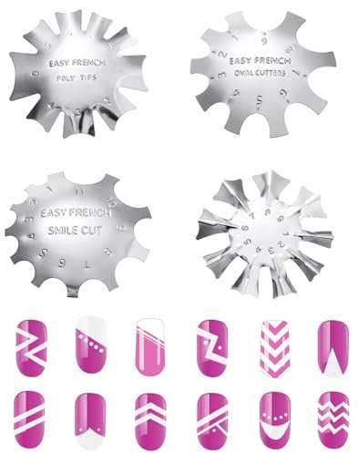 4 Stücke Edelstahl Rand Trimmer French Smile Line Maniküre Werkzeug Set, French Nails Schablone Acryl Nagel Edge Trimmer, kantenschneider Metall Schablone Cutter für Acryl Modellage French Smile Cut
