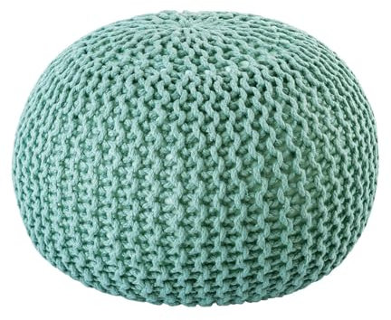 kreatives Wohnen Sitzpouf ø55cm Pouf Strickhocker Strickpouf Premium Innen Terrasse Pool Garten nachhaltig Mint - Ocean Wave