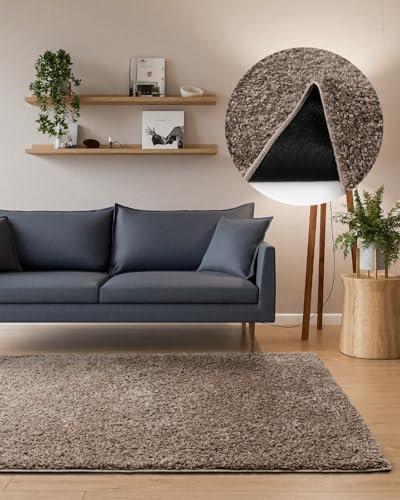 Interiyou Hochflor Teppich Sofia - 120x170 cm Taupe - flauschig und einfarbig - waschbar und rutschfest - weicher Langflor
