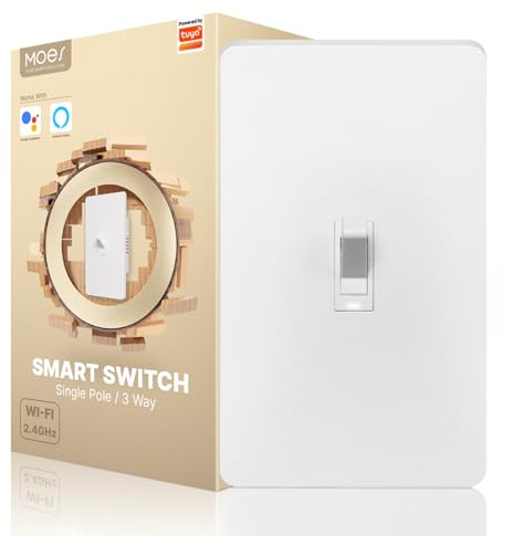 MOES New Generation Smart Toggle Switch, Single Pole & 3 Way Light Switch 2.4G WiFi, ON/Off Style, Neutral Wire Required, Smart Life APP Remote Control, Compatible with Alexa/Google Assistant