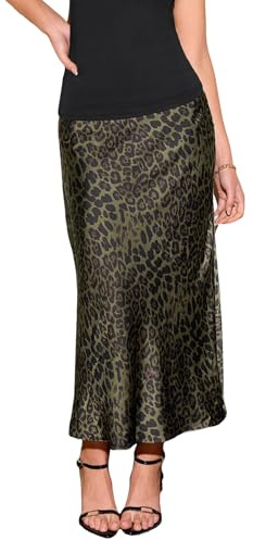 CUPSHE Falda midi de satén elegante para mujer, línea A de cintura alta, falda de sirena ligera para trabajo, noche, uso casual, L