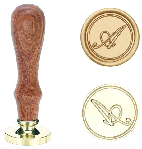 Poemluve Wax Seal Stamp Letter A Initial Seal Retro Monogram Wax Stamp with Wooden Handle Classic Sealing for Wedding Invites, Envelope, Gift Wrap, Thanks Card (Letter A)