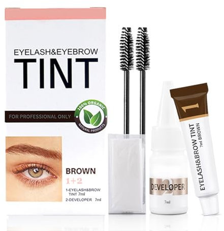 Eyebrow & Lash Tint Kit, Brown Long-Lasting Brow and Lash Dye Starter Kit for Natural Trendy Shaping