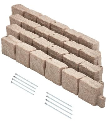 VEVOR Bordatura per Prato in Finta Pietra 1190 x 100 mm Bordatura per Cortile Resistente allo Sbiadimento, Dimensioni di Mattone con Punte di Ancoraggio, per Vialetti, Passerelle, Beige, 4 Pezzi