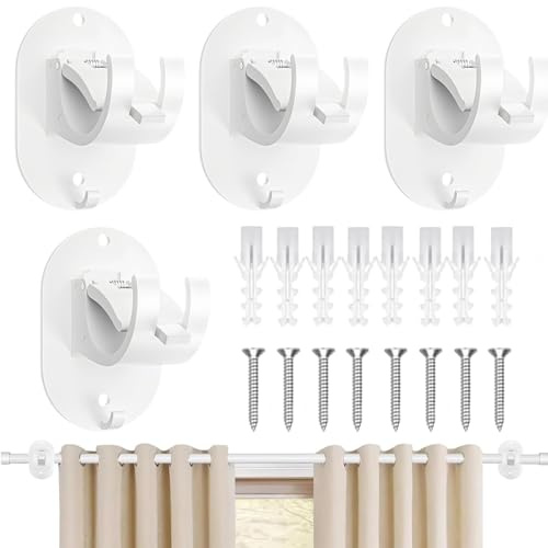 JOZMMZEOOA 4 Pezzi Ganci per Tende Senza Bucare,Supporto per Bastone Tenda Autoadesivo,ABS Ganci Adesivi per-Tende Non Perforazione Staffa Autoadesiva Asta Tende,per-Soggiorno Camera Bagno