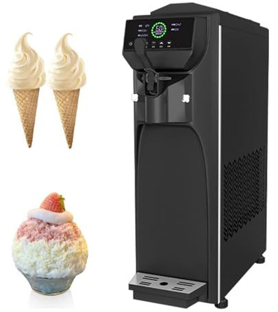 Sorbetière à tête unique avec nettoyage automatique – Grande trémie de 3,8 L, production rapide de 16 L/h, 5 à 8 portions par lot, commande tactile intelligente, mélangeur en acier inoxydable,Black