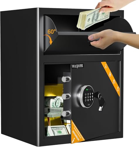 WASJOYE Caja Fuerte de Depósito | 70L Caja Fuerte tipo Buzón | Cja Fuerte con Ranura | Caja de Seguridad Electrónica con llave | 40 * 35 * 52cm