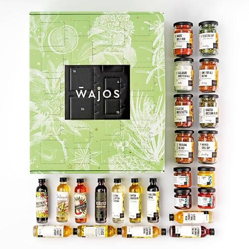 Wajos Adventskalender 2025: Veganer Feinkost- & Gewürz-Adventskalender für Genießer mit Essig- und Ölspezialitäten, Saucen, Senfen und Produkten aus der Gewürz- und Kräuterwelt