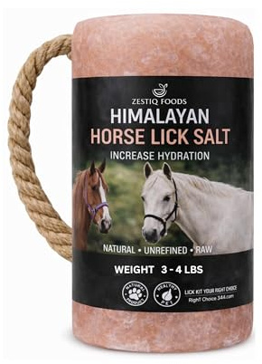 ZESTIQ FOODS Himalayan Pink Salt Lick Block for Horses, Deer, Goats & Livestock – Natural Mineral Rock Salt on Rope, Supports Hydration & Digestion, Long-Lasting Weather-Resistant 3–5 lbs, 1-Pack