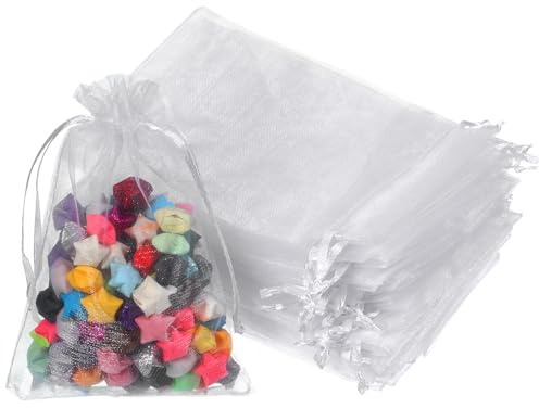 LXUEJIE 100 Stück Organzasäckchen 10x15cm, Weiß Schmuckbeutel Lavendelsäckchen Organza Säckchen Klein Geschenksäckchen Mit Kordelzug Geschenk Organzabeutel für Hochzeit Party Festival Spiel