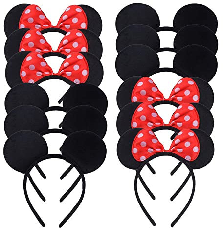 JMOCD 12 Stück Maus Ohr Stirnband,Mouse Ears Headband,Minnie Mickey Mouse Maus Haarreifen für Maskerade, Geburtstagsfeier, Party Nacht, Cartoon Club