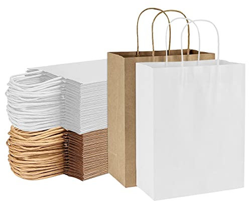 Papiertüten Mit Henkel,Geschenktüte,Papiertüte,42 Stück Papiertragetaschen,21 Geschenktüten Weiß,21 Papiertüten Braun,Papiertüten Groß 21x15x8cm,Geschenktüten Papier für Geburtstagsfeiern,Jubiläen