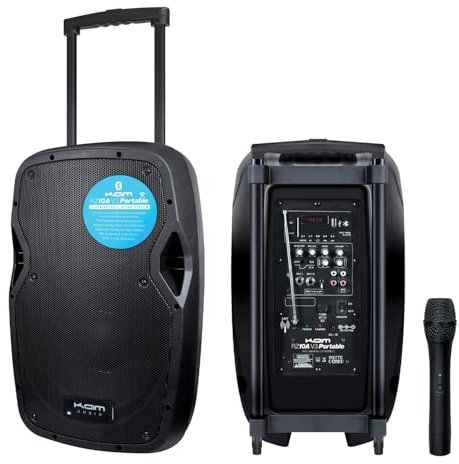 KAM RZ10AP V3 550W Portable Bluetooth® PA Speaker with Wireless Microphone, USB/SD Media Player, and Built-In Rechargeable Battery