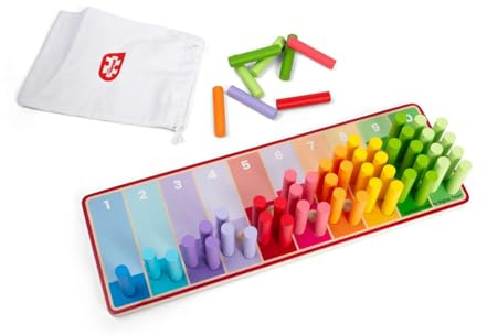 Bigjigs Toys Rainbow Counting Sticks - 55 Piece Wooden Number Pegs Board, Numbers & Maths Games, Kids Early Learning Resources, Montessori Math Toy, For 18+ Months