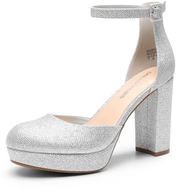 DREAM PAIRS Women's Platform Chunky High Heels Closed Toe Block Ankle Strap Dress Bridal Party Wedding Shoes,Size 5,Silver,DWUMPU2534