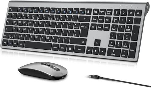 RaceGT Tastatur Maus Set Kabellos 2.4G Ladbar Ergo Fullsize Leise QWERTZ