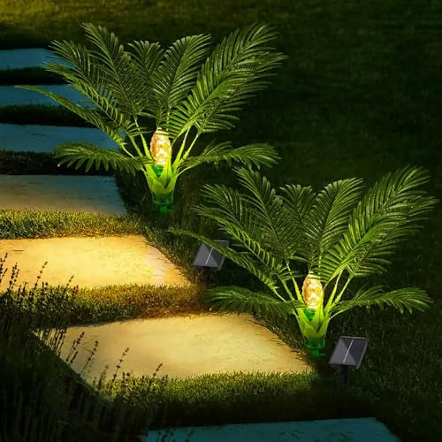 Solar-Palmen-Lichter, künstliche Pflanzen für den Außenbereich, mit Bodenlicht, 8 Beleuchtungsmuster, Solar-Gartendekoration, Weg-Landschaftslichter für Hof, Terrasse, Rasen, Outdoor-Dekoration