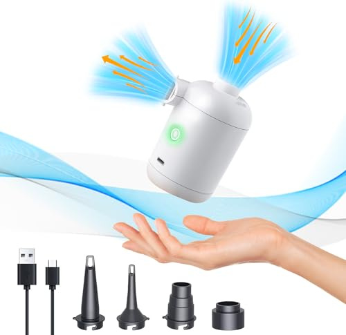 OBEST Mini Bomba de Aire Eléctrica USB,2 en 1 para Inflar y Desinflar,Bomba Eléctrica Portátil Inflable para Camping con 4 Boquillas para Colchoneta de Playa/Piscina Exterior/Anillo de Natación