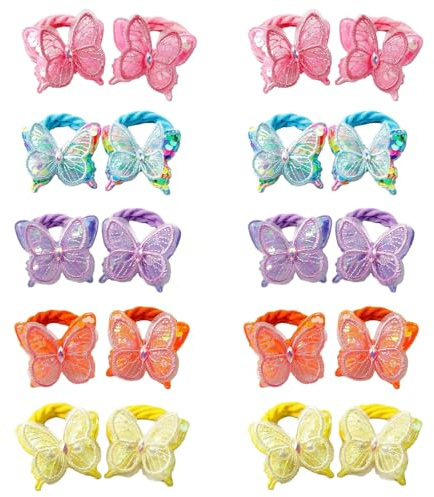 20PCS Sequin Butterfly Girl Ponytail Elastic Headbands