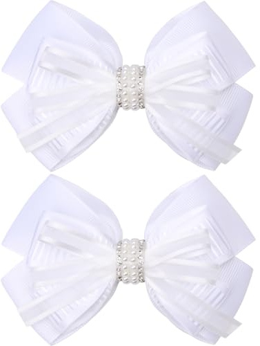 ZOLYCO 4.5-Inch Hair Bows Alligator Clips Delicate Pearl Hair Accessories for Girls, Toddler, Kids and Women Daily Dress Up Birthday Wedding Christmas Occasions- Set of 2
