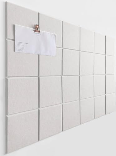 DECORETTA Cork Board Alternative - 6 Pack Felt Wall Tiles with Safe Removable Adhesive Tabs, Cork Boards for Walls Notice Board for Home Office and School Pin Board Tack Board- Warm White