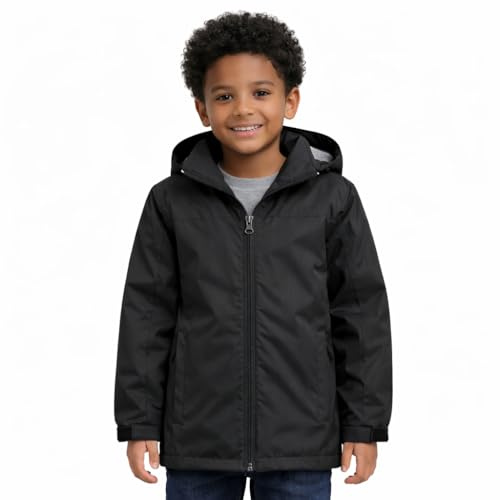 Blu Apparel Kids Waterproof Jacket Childrens Rain Coat ideal for School Coat, Walking Windproof Jacket, Childrens Rain Jacket (UK, Age, 13 Years, Regular, Black Fleece Lined)