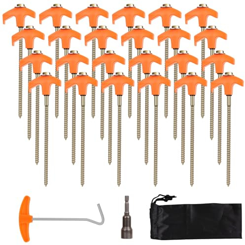 Picchetti a Vite per Campeggio, 24 Pezzi Picchetti per Tenda da Campeggio, Accessori per Tende da Campeggi, per Terreni Duri, Prati, Campeggi e Attività All'aperto