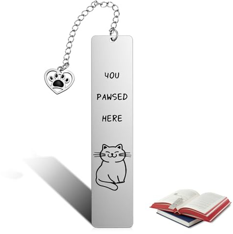 Nogeqi Cute Cat Bookmark, Stainless Steel Kitten Book Marks for Reading Women, Metal Bookmark Bookish Gift for Cat Lovers, Funny Animal Book Marker Cats Gifts for Reading Lovers Women