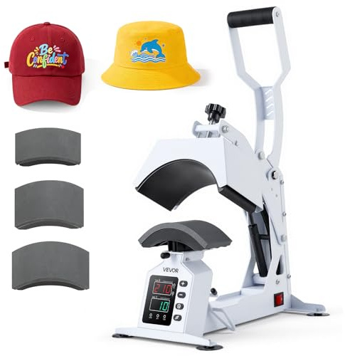 VEVOR Máquina de Prensado Térmico para Gorras de 580 W, Prensa Térmica para Gorras con 4 Placas Intercambiablesa, Control Preciso de Temperatura y Tiempo, para Proyectos de Sublimación, Blanco
