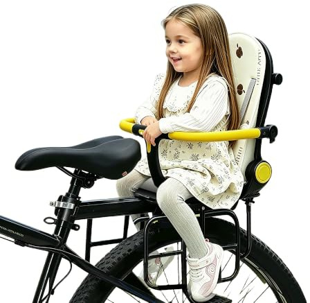 auvstar Children's Rear Bicycle Seat, Rear Seats with Footrests and Safety Bars, Mountain Bike Bicycle Child Seat, Children's Bicycle Rear Seat Cushion (Black2)